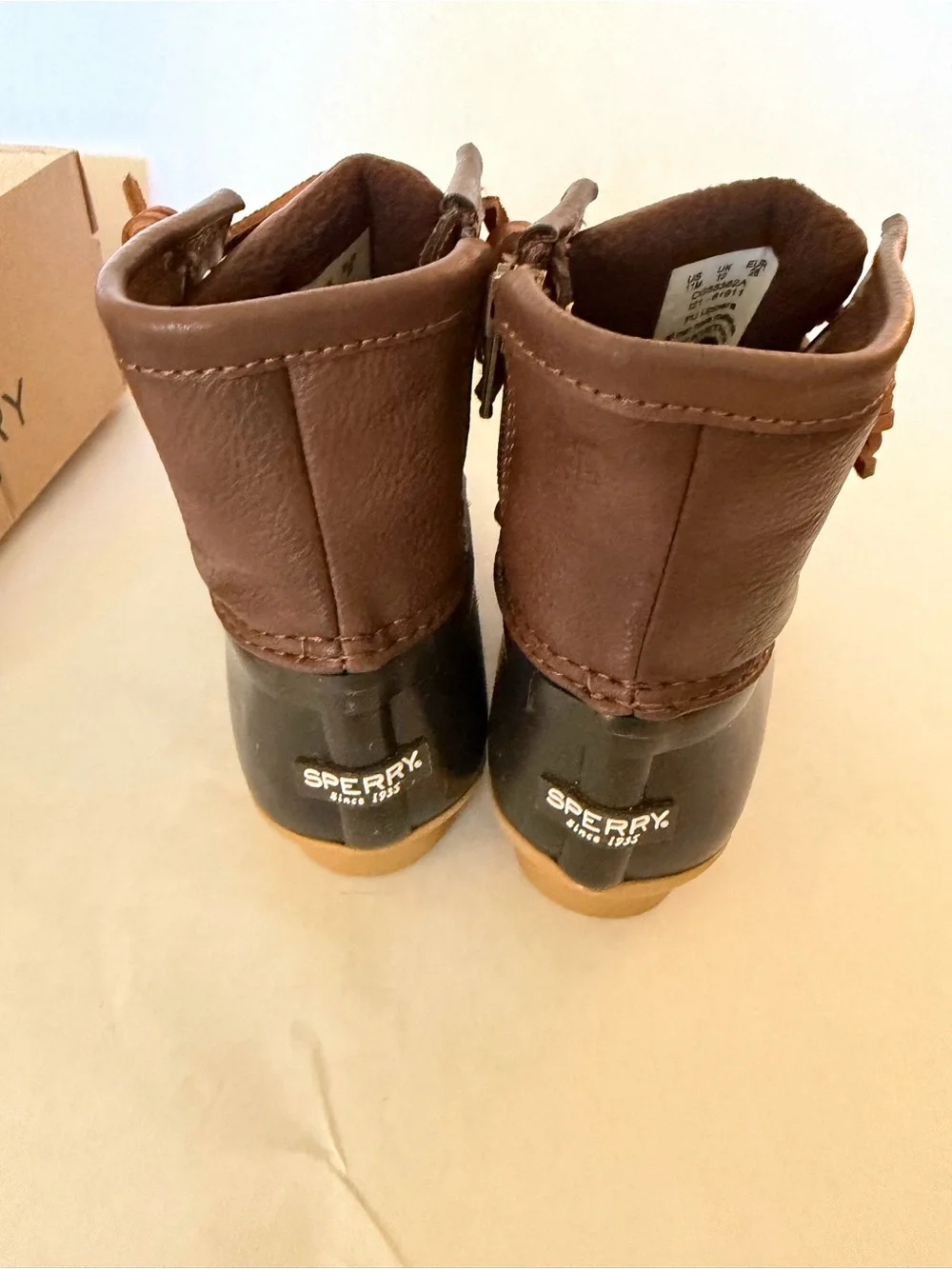 Sperry Olive Green & Brown Kids Rain Boots